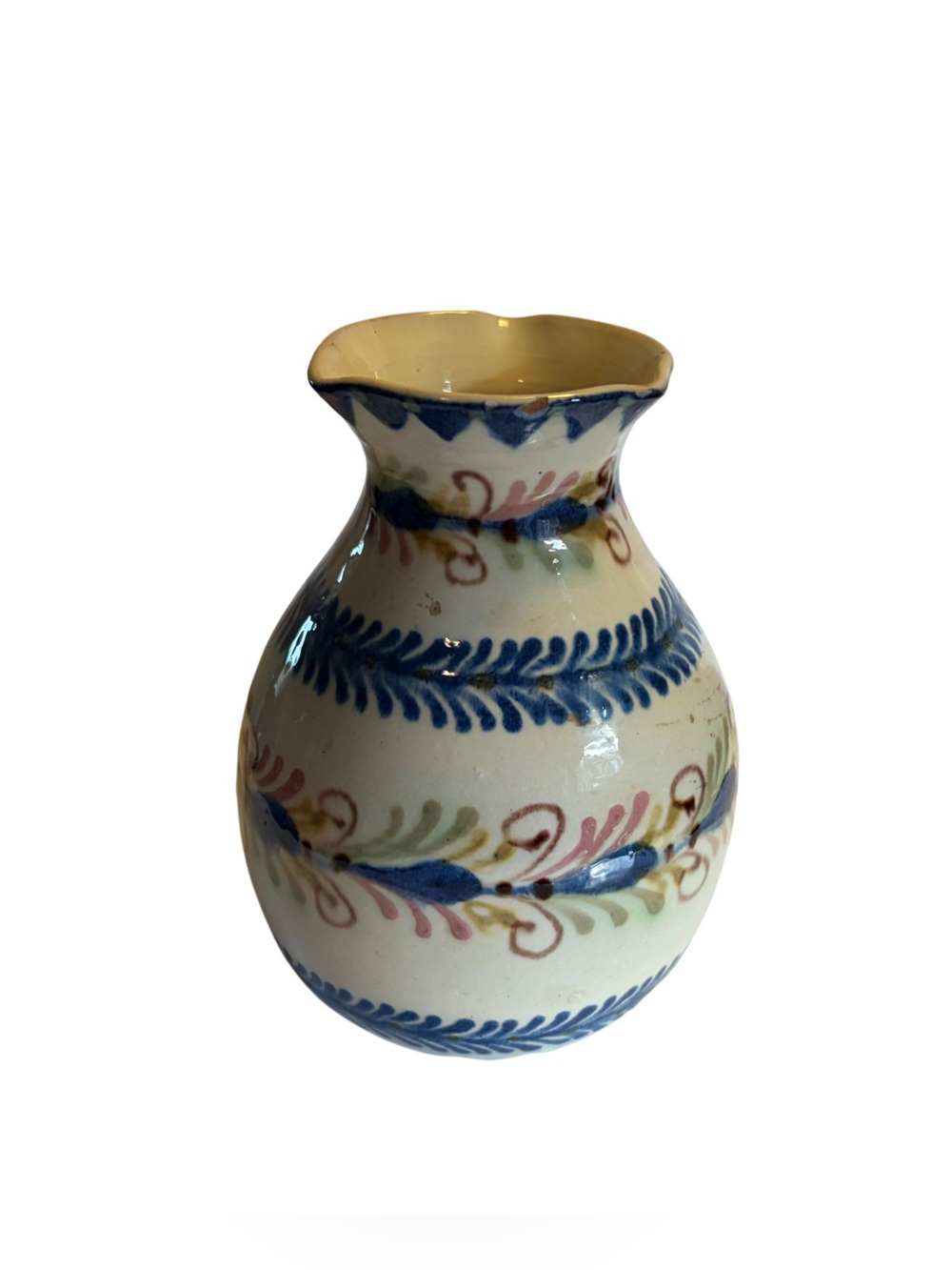 Hand-Painted Ceramic 6” Bud Vase Made in Budapest Cream Blue Pink Green